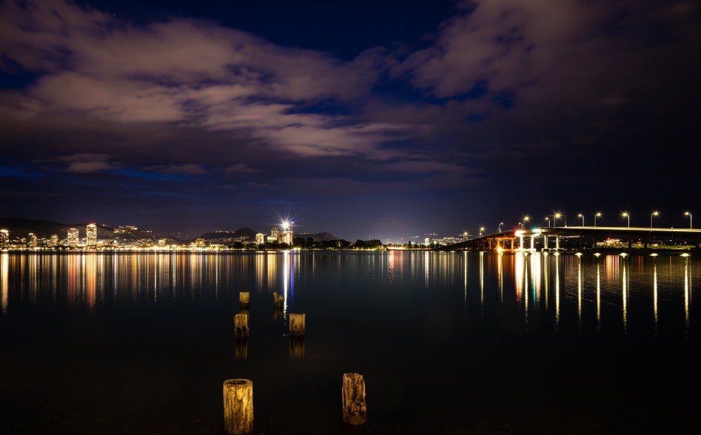 Skyline at night in Kelowna, British Columbia